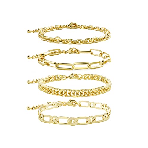 Waterproof Gold Chain Bracelet For Women Non Tarnish,14K Gold Plated Link Dainty Bracelets Stake Layered Bracelet Set Hypoallergen Gold Jewelry - color: Style-11