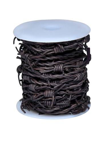 Artificial Barbed Wire Ribbon Trim Real Leather Cord for Party Home Decoration, Gift Boxes, DIY Crafts - 33 Feet Spool by Cords Essentials (Distressed Gray) - color: Distressed Gray