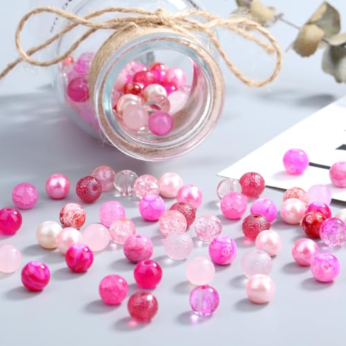DUQGUHO 8mm Pink Beads for Jewelry Making Pink Glass Beads for Crafts Rose Glass Round Bead for Bracelets, Necklaces & DIY Crafts 360PCS - color: 6-Pink
