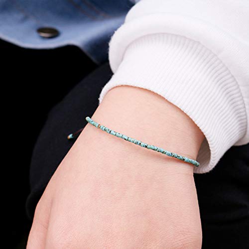 KELITCH Adjustable turquoise bead bracelet single color knitting friendship bracelet fashion jewelry daily wear gift (28 color selection) - color: Lake Blue 04A
