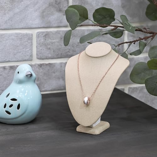 MOOCA Small Linen Covered Wood Jewelry Display Necklace Chain Jewelry Bust Display Holder Stand, Necklaces Mannequin, 7 1/4 in Height, Tan Linen - color: 9a) Tan Linen, 1 piece