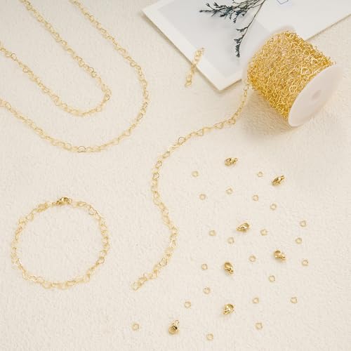 YOUBEIYEE 16.4 Feet Gold Plated Heart Link Chain for Jewelry Making Stainless Steel Chains Bulk on Spool - color: Flat Heart Gold