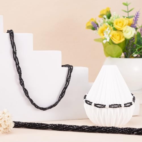 FASHEWELRY 10 Strands Briolette Crystal Glass Beads 2mm Rondelle Faceted Glass Spacer Beads for Necklace Bracelet Jewelry Making (Black) - color: Black, size: 2mm