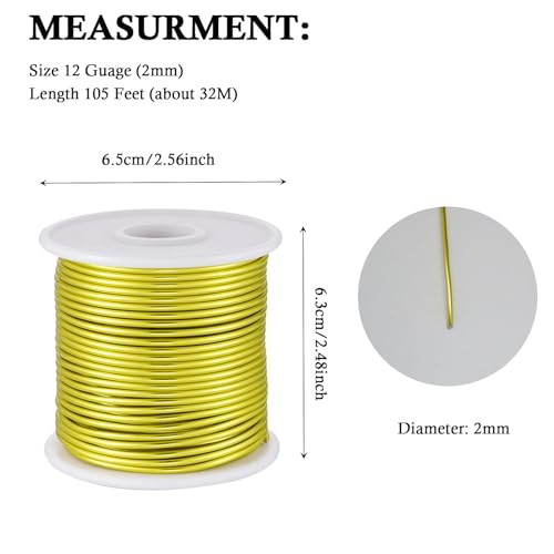 12 Gauge Yellow Green Aluminum Craft Wire (105FT) - Anodized for Jewelry Making, Beading Floral, Plant Gardening, Sculpting & Modeling Craft Wire (Yellow Green #7, 2mm) - color: Yellow Green #7