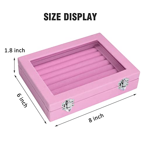 Vicoter Rings Organizer Tray 7 Slots Velvet Jewelry Earring Storage Box with Transparent lid Jewelry Display Case for Girls Wife Mom Women (Pink) - color: Pink