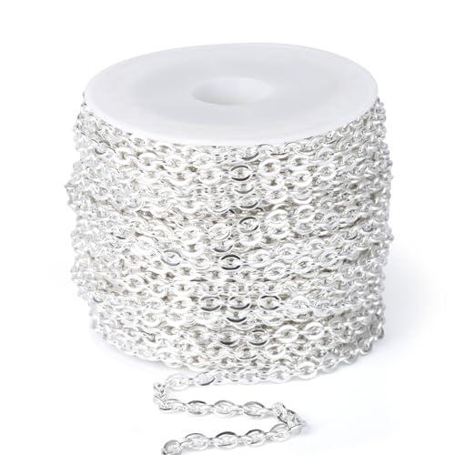 33 Feet Silver Plated Stainless Steel Cable Chain Bulk, 3mm 304 Stainless Steel Silver Flat Cable Link Chains Roll Spool for Jewelry Making Necklace DIY Craft - color: Silver Color, size: 3.0mm width