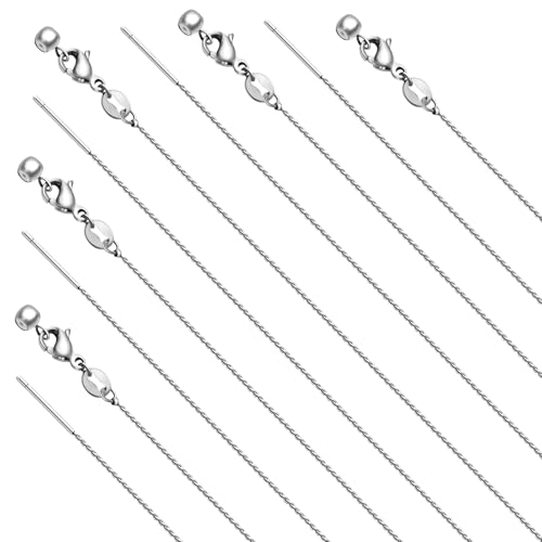 Crisjanggo 10 Pack Silver Necklace Chain for Jewelry Making Stainless Steel Thin Link Chains Bulk Adjustable with Needle Threader Lobster Clasps - color: Silver
