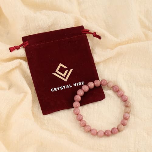 Crystal Vibe 8mm Beaded Bracelets For Women Men - Healing Crystal Bracelet - Adjustable Size - color: rhodochrosite
