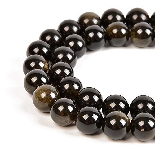 45pcs 8mm Natural Black Golden Obsidian Gemstone Round Spacer Loose Stone Beads for Jewelry Making 15.5" 1 Strand (Black Golden Obsidian, 8mm 45Beads) - color: Black Golden Obsidian, size: 8mm 45Beads