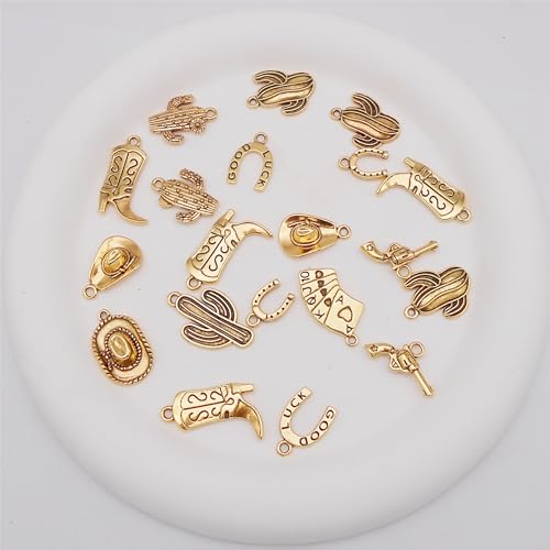 Julie Wang 100 Grams Alloy Western Cowboy Cowgirl Charms Antique Silver Gold Color Boot Hat Pendants for Necklace Earrings Bracelet Jewelry Making Women Gifts Craft DIY Findings - color: Antique Gold