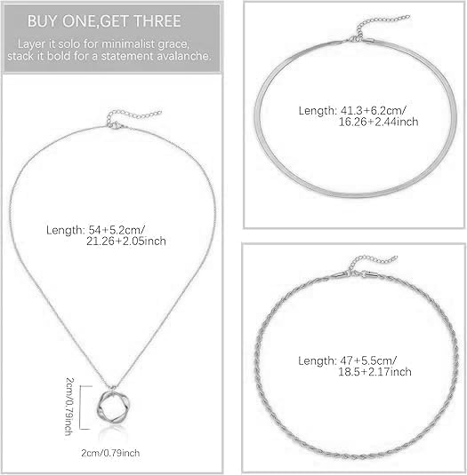 Evabelle Gold Layered Necklace for Women Trendy Jewelry 14K Real Gold Plated Chunky Chain Stackable Necklaces Dainty Choker Necklaces Rectangle Square Pendant