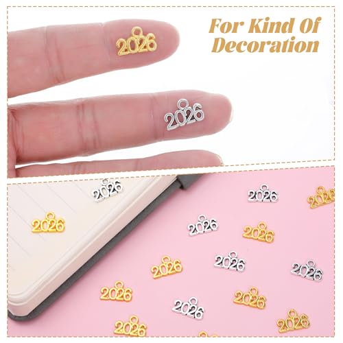 120 PCS 2026 Year Charms, Mini Signet Charms Zinc Alloy Graduation Tassel Pendants for DIY Jewelry Making Necklace Bracelet Keychain Decoration(Gold and Silver)