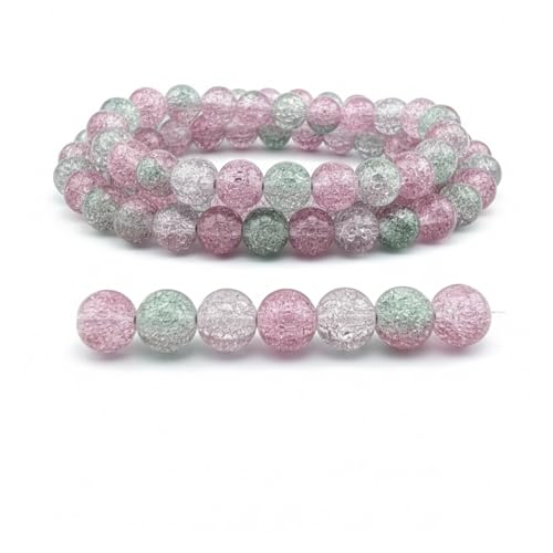 DandS ltd Crackle Lampwork Glass Beads for Jewelry Making, Pink & Green Strawberry Quartz, Vibrant DIY Bracelets, Beading Supplies & Craft Kits for Handmade Jewelry, 80pcs 0.39 inch (10mm), #J275-10 - color: Pink & Green Quartz