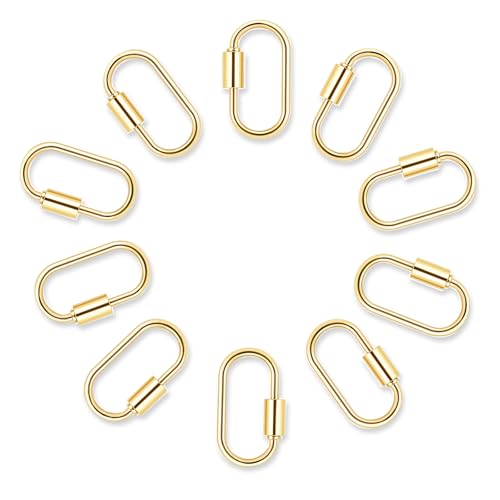 10pcs Screw Carabiner Lock Charms, Silver Necklace Lock Clip Keychain Clip Hook Metal Oval Keyring Holder Clasp for DIY Necklace Bracelets Jewelry Making, 2.5x1.5cm - color: Gold
