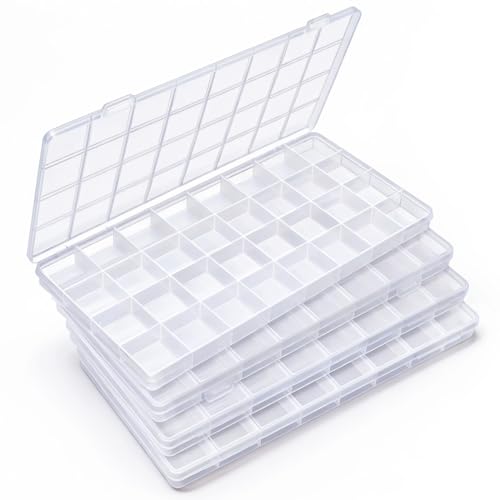IOOLEEM 32 Grids Plastic Bead Organizer Box, Organizer Container Storage Box, Dividers for Bead Arts and Crafts.(4 Pack) - color: Clear, size: 32 Grids (4 pack)