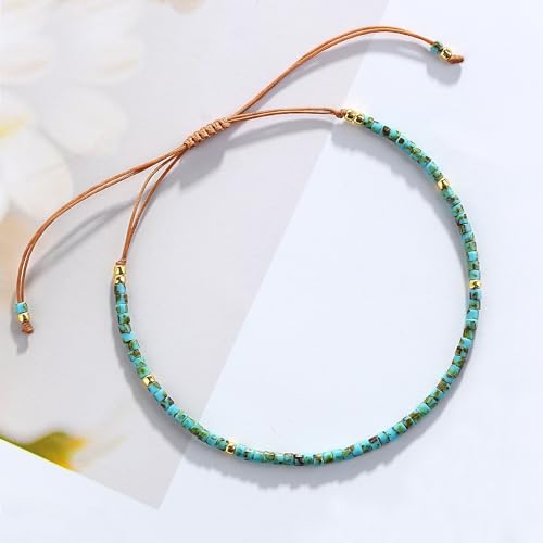 KELITCH Adjustable turquoise bead bracelet single color knitting friendship bracelet fashion jewelry daily wear gift (28 color selection) - color: Lake Blue 04A