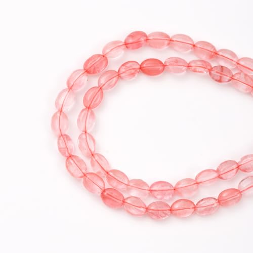 6×8mm Natural Red Watermelon Gemstone Loose Beads Flat Oval Healing Crystal Loose Stone Beads for Jewelry Necklace Bracelet Earring Craft - color: Red Watermelon