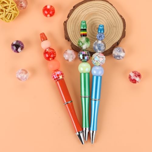 20Pcs 16mm Luminous Rose Focal Round Beads for Pens Flowers Fancy Space Beads for DIY Craft Beadable Pens Keychain Bracelet Necklace Earrings Jewelry Making - color: Rose