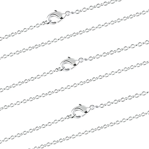 Wholesale 12 PCS Silver Plated Solid Brass Fine Flat Cable Chains Bulk for Jewelry Making 18-30 inches (24 Inch(2MM)) - color: Silver, size: 24 inch-0.079 inch
