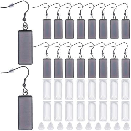 1 Box 60Pcs 20 Sets Black Bezel Earring Blanks 10x25mm Earring Bezel Trays Rectangle Pendant Bezel Blanks with Glass Cabochons Settings Stainless Steel Hooks Accessories for Jewelry Making - style: Style 1