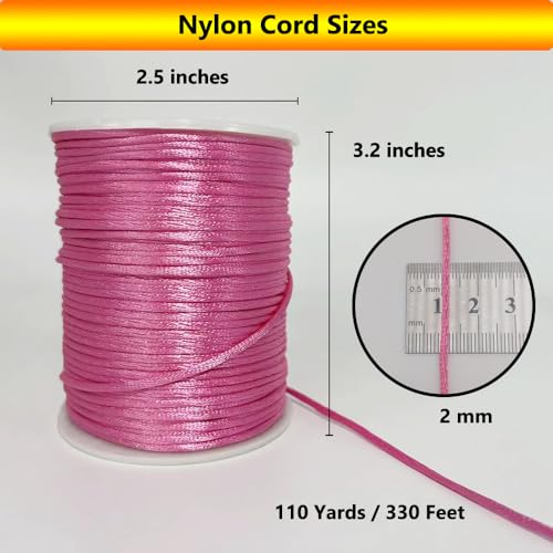 2 mm 330 Feet Satin Nylon Cord String for Jewelry Making Bracelet Necklaces Beading Thread Rattail Macrame Kumihimo Chinese Knot Craft - size: Pink