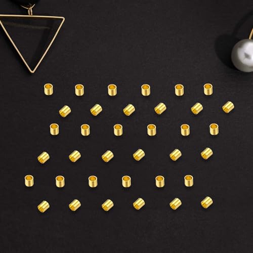 500Pcs 2mm 14K Gold Crimp Beads Tube Set - Universal Positioning Columns Spacer Beads Metal Tube Loose Beads for DIY Jewelry Making and Necklace Bracelets Anklets Making(14K Gold) - color: 14K Gold