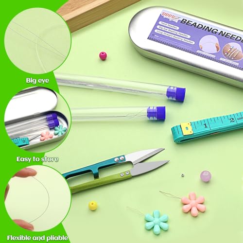 UOOU 32 Pcs Beading Needles Set, 8 Sizes Big Eye Bead Needles, Twist Beading Needles for Seed Beads, Jewelry Making - color: Silver-32 Pcs