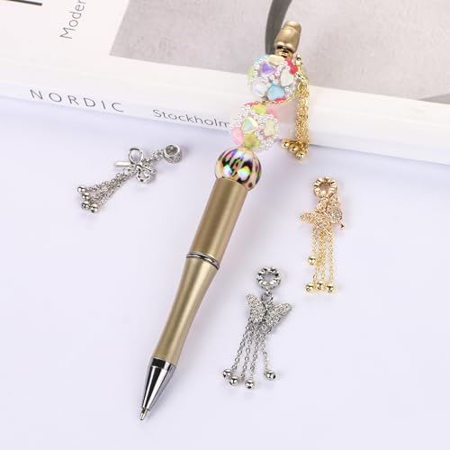 4Pcs Butterfly Rhinestone Tassel Chain Beads for Pens Butterfly Alloy Focal Spacer Beads for DIY Craft Beadable Pens Bracelet Necklace Earrings Keychain Jewelry Making - color: Alloy Butterfly Tassel