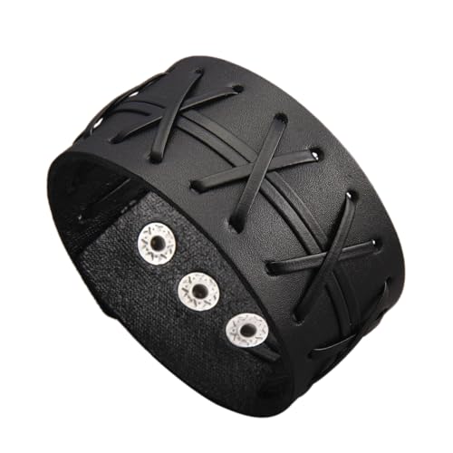 GelConnie Leather Cuff Bracelet Punk Braided Bracelets Rock Leather Wristbands Faux Mens Leather Bracelet Gothic Viking Bangle Adjustable Wrap Bracelet for Women,Men - color: MLPB084-Black