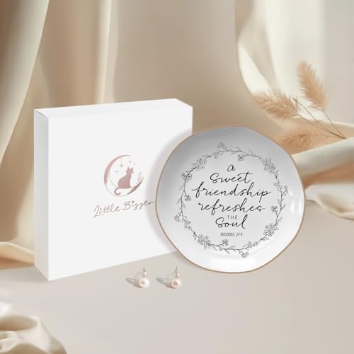 LITTLEBIGGER Friendship gifts for women – Jewelry Dish，Friend Gifts for Women – Sweet Friendship – Proverbs 27:9，Bible Verse Jewelry Dish, Christian Gifts – Jewelry Tray – Mothers Day Gifts - style: Friendship - B