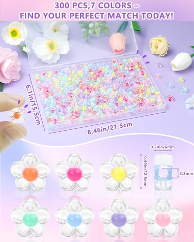 FIVEIZERO 300PCS Acrylic Flower Beads, Colorful Transparent Bead Charms for DIY Bracelets, Necklaces & Jewelry Craft Supplies - color: Clear Acrylic
