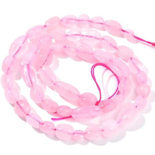 HAAMIIQII Natural Rose Quartz Crystal Pebble Stone 5-8mm Small Irregular Freeform Tumbled Loose Gemstone Beads for Jewelry Making Strand 15 Inch (45-50pcs) - color: Rose Quartz