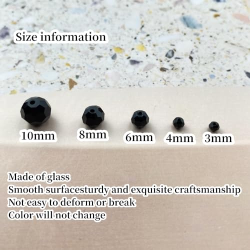 Crystal Glass Beads 50 Pieces 10mm Round Faceted Glass Spacer Beads for Jewelry Making Bracelet Earring Necklace DIY Craft Supplies(Black) - color: Black, size: 10mm