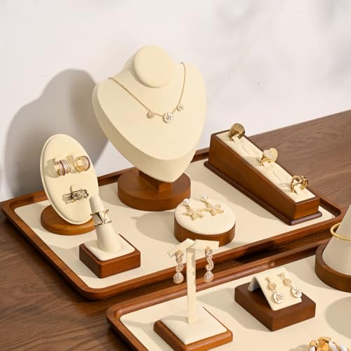 Oirlv Solid Wood Ring Holder,Square Single Ring Display Stand,Showcase Jewelry Display Bear - color: Creamy-white Ring Holder