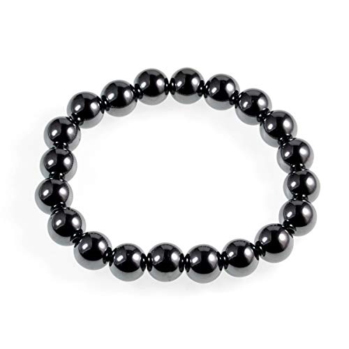 AD Beads Natural Gemstone Round Beads Stretch Bracelet Healing Reiki 10mm (Hermatite) - color: Hermatite