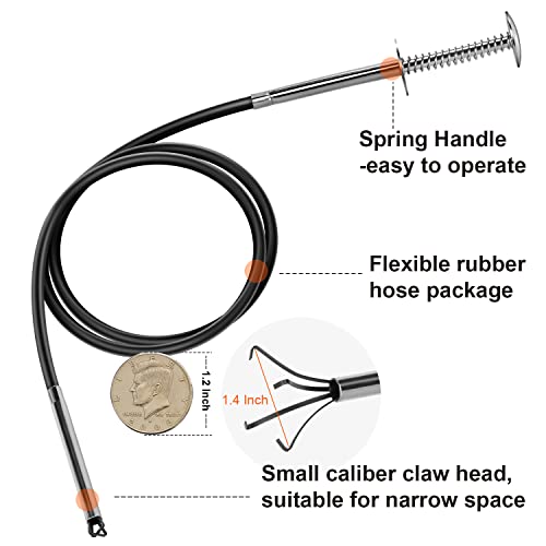 Small Caliber Flexible Grabber Tools 24'' Four-claw Pickup Tool Pick Up Items In Narrow Space Flexible Waste Picking Tool for Engine Bay/Home Sink/Earring (Not magnetic) - size: Flexible bend pick tool Non-magnetic