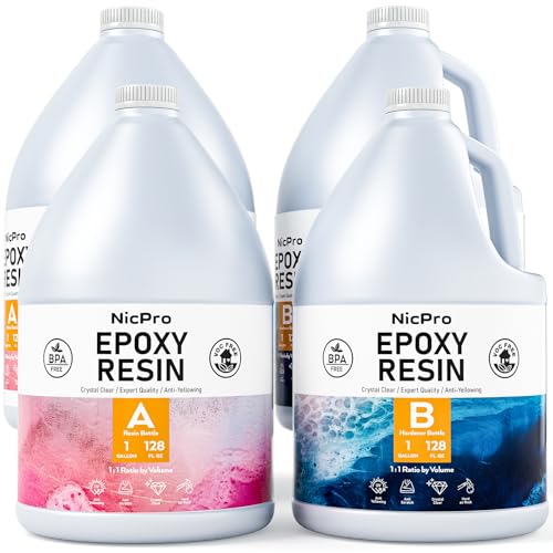 Nicpro 4 Gallon Crystal Clear Epoxy Resin Kit, Not Yellowing & Bubbles Free Resin Food Safe Resin for Large Coating and Casting, Craft DIY, Jewelry Making Art, Molds, Tables Top, Wood - size: 4 gallon