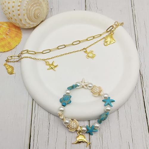 Julie Wang 90PCS Alloy Ocean Pendants Antique Silver Gold Tone Mermaid Tail Seahorses Shell Starfish Mixed Sea Charms for Necklace, Bracelet Summer Beach Jewelry Nautical Themed Craft Supplies - color: Gold Tone