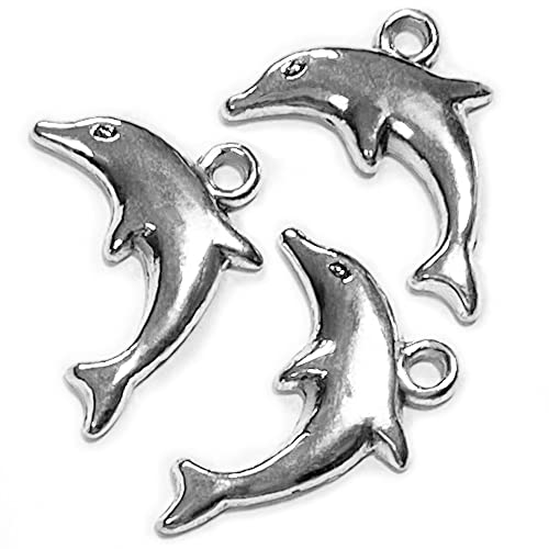 Heather's cf Silver Sea Charms – Antique Pendants, Non-Tarnish, Lead-Free & Nickel-Free, Bulk Ocean Animal Charms for DIY Jewelry, Bracelets, Necklaces, Earrings, Beach Craft Supplies (Sea Animals) - color: Dolphin-80pcs