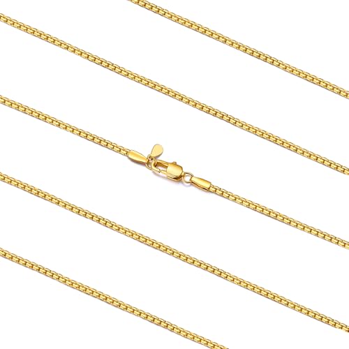 FaithHeart Mens Black/Silver/Gold Stainless Steel Flat Box Link Chain Necklace, Stylish 2/4/6/8mm Width Box Chains Necklaces for Men Non Tarnish Hip Hop Chain Jewelry Gifts,14"-30" Length - color: 2mm Width-Gold, size: 18 Inches Length