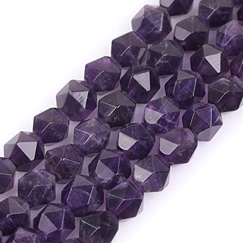 GEM-Inside Natural 10mm Amethyst Gemstone Loose Beads Faceted Purple Square Cambay Crystal Energy Stone Power for Jewelry Making 15" - color: Amethyst, size: 10mm