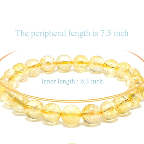 8mm Natural Gemstone Stretch Bracelet, Handmade Unisex Crystal Bracelets for Meditation, Yoga, Spiritual Healing & Positive Energy - color: Citrine