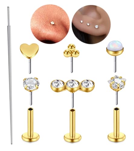 QWALIT Piercing Taper Threadless Insertion Tool - Titanium Labret Pin 16g, 18g, 20g - color: F32 - Gold Thick 16g