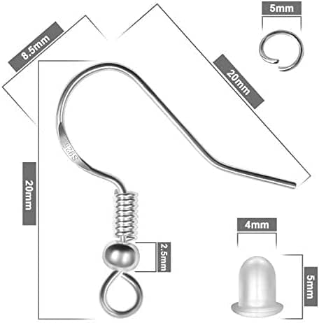 925 Sterling Silver Earring Hooks, 750PCS Earring Hooks Kit 250PCS/125Pairs Gold & Silver Hypoallergenic Earring Hooks with 250PCS Open Jump Rings and 250PCS Rubber Earring Backs for Jewelry Making