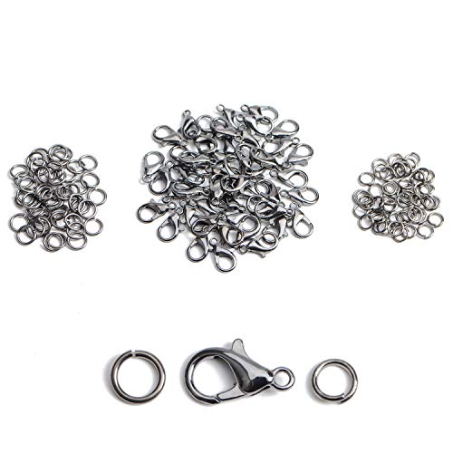AD Beads 50 Pieces Lobster Claws Clasps Plus 100 Pieces 7mm Open Jump Rings Suitable for Necklace Bracelets Jewelry (8x15mm, Gunmetal) - color: Gunmetal, size: 8x15mm