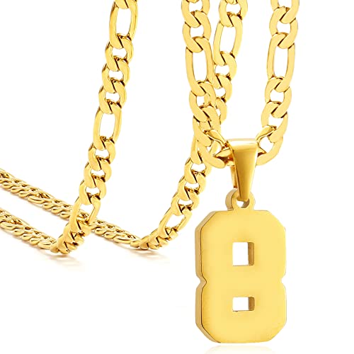 Personalized Jersey Number Necklaces for Mens,Athletes Stainless Steel Sport Number Pendant Chain for Mens Baseball/Basketball/Football Team Inspiration Jewelry with Gifts - color: Gold, style: 8 Gold