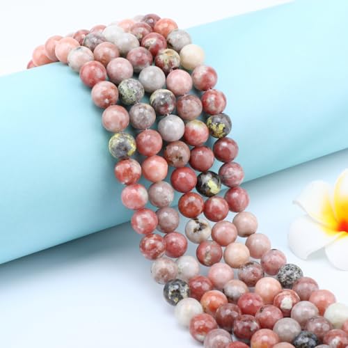 Natural Stone Beads Round Genuine Real Stone Beading Strand Loose Gemstones DIY Smooth Bead for Bracelet Necklace Earrings Jewelry Making (Red Plum Blossom Stone, 10mm 36 Pieces) - color: Red Plum Blossom Stone, size: 10mm 36pcs