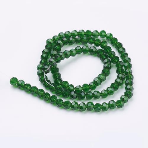 Perlin Czech Bohemian Crystal Glass Beads Faceted Round 4mm 90 Pieces Loose Spacer 1 Strand Beads for DIY Jewelry Earrings Necklace Bracelet Making (Dark Green) - color: dark green