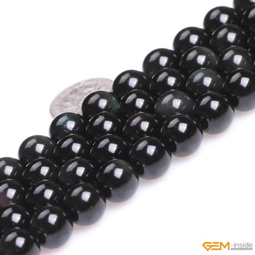 GEM-Inside Natural 10mm Black Obsidian Gemstone Loose Beads Round Energy Power Beads for Jewelry Making 15" - color: Black Obsidian, size: 10mm