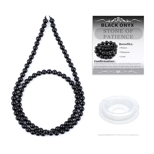 Natural Stone Beads Round Genuine Real Stone Beading Strand Loose Gemstones DIY Smooth Bead for Bracelet Necklace Earrings Jewelry Making (Black Onyx, 4mm 90 Pieces) - color: Black Onyx, size: 4mm 90pcs